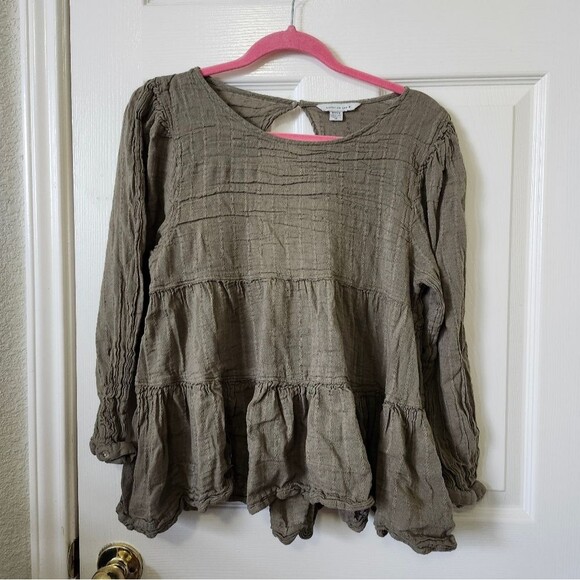 American Eagle Outfitters Tops - American Eagle Pastel Olive Green Smocked Long Sleeve Blouse Top M